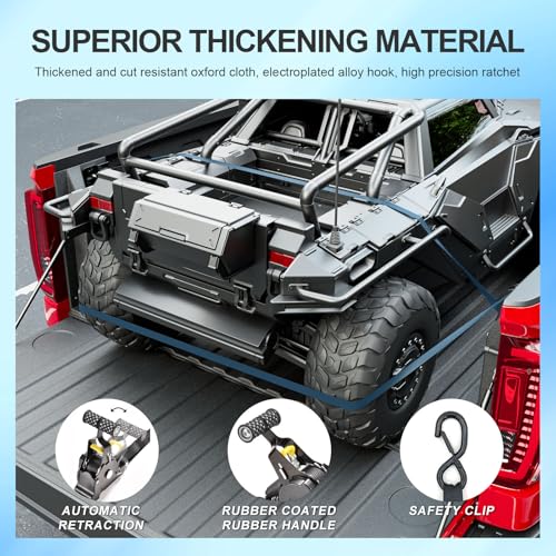 Image of SZYANG 2PCS Retractable Ratchet Straps Compatible with 2019-2026 Chevy Silverado GMC Sierra 1500 Retractable Tie Down Straps Replacement for 2019-2026 Chevy Silverado Accessories