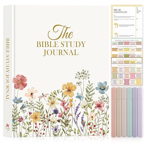 Lanpn Bible Study Guide Journals for Women with Tabs & Highlighters, Church Notes Taking Daily Devotional Journaling, Leather Bible Prayer Notebook Christian Religious Faith Based Gifts