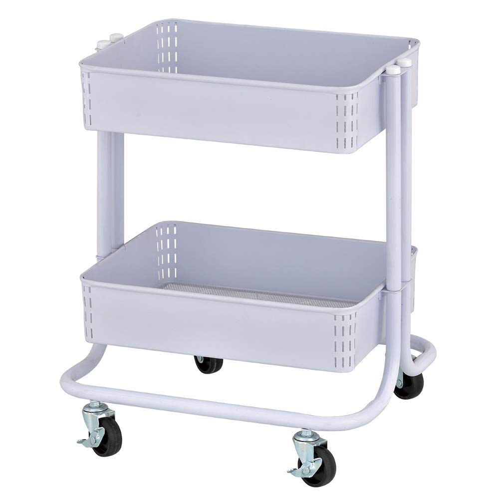ECR4Kids 2-Tier Metal Rolling Utility Cart - Under Desk Office Storage, Multipurpose Mobile Organizer, White
