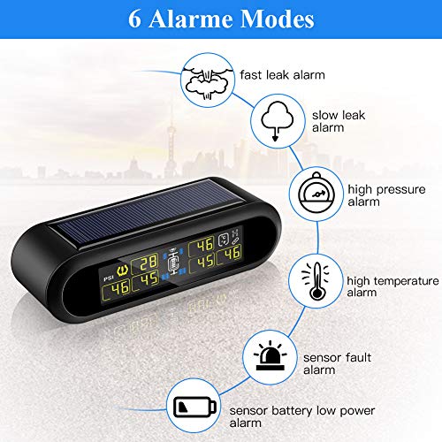 Tire Pressure Monitoring System,Blueskysea T650 Wireless Solar Power TPMS for RV Trailer with 6 External 200PSI Sensors LCD Display Real-time Alarm Pressure Temperature for Van Truck Cars - Thumbnail 3
