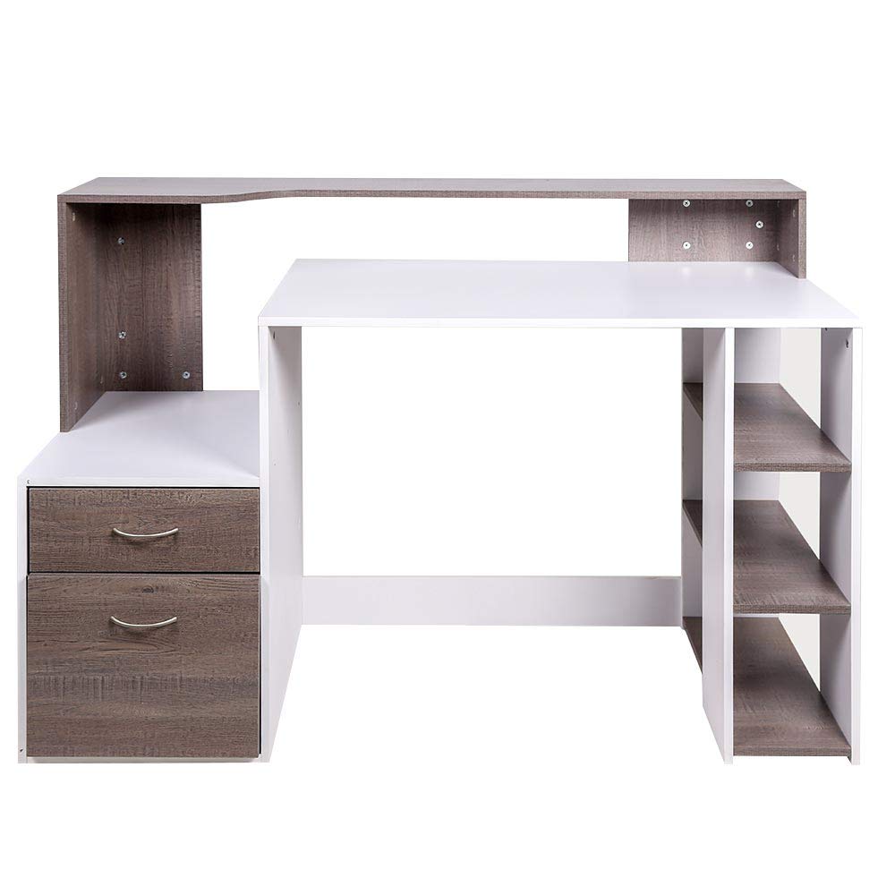 BAKAJI Scrivania con Cassetto e Mobiletto Tavolo da Lavoro Porta Pc Computer in Legno Melaminico Arredamento Casa Ufficio Cameretta (Grigio Rovere)