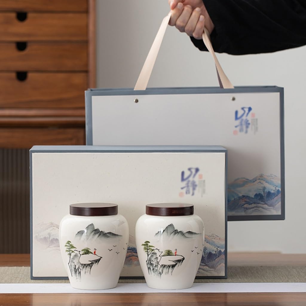 XYNSNDB Ceramiczne puszki na herbatę z słojem na cukier, odporne na wilgoć puszki z zamknięciem, ceramiczne puszki na herbatę z malowanymi krajobrazami, puszki do przechowywania w gospodarstwie