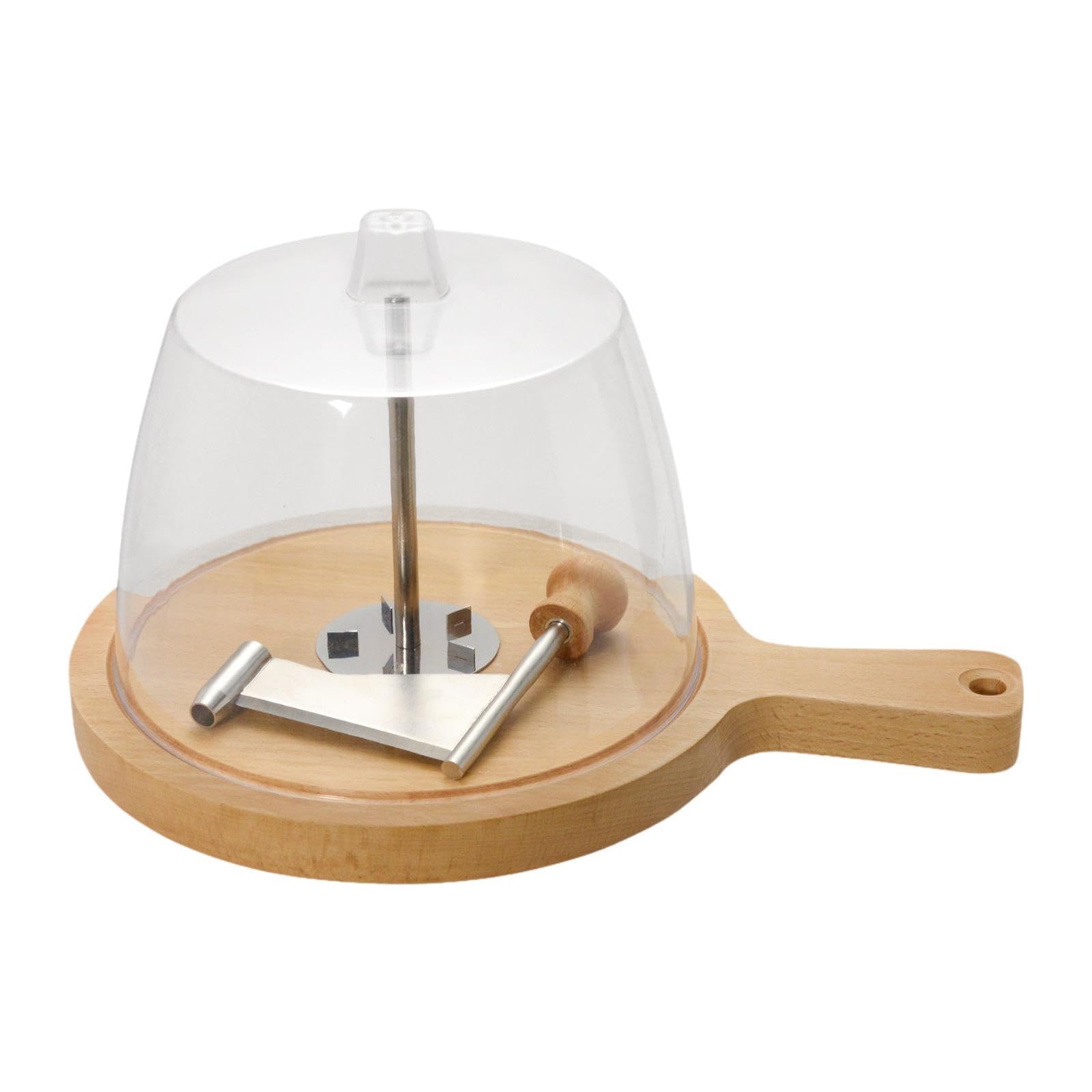 Rallador de Queso Curler con Base de Madera y de Acero Inoxidable Multifunción para Cortar y Rallar Queso Chocolate Incluye Cubierta, Rizador de Queso, Individual