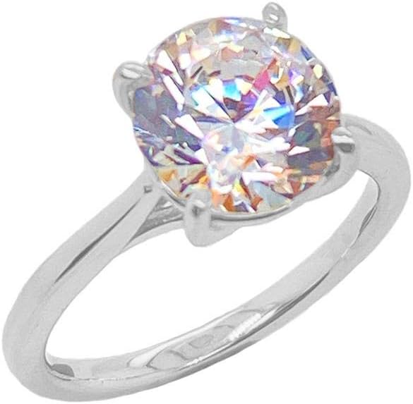 Takar 925 Sterling Silver Round CZ Solitaire Ring, Large Cubic Zirconia Engagement Ring, Silver Jewelry, CZ Rings For Women, Made In USA