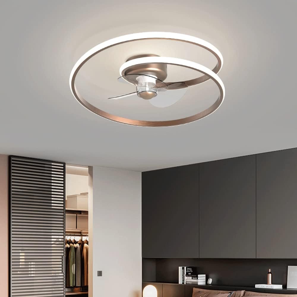 Ventilateur Semi-Encastré Avec Lumière, Lampe De Ventilateur De Plafond Led À Intensité Variable D'Intérieur Moderne De 19,7 Po, Plafonniers En Métal Marron Avec Pale De Ventilateur En Acryliq