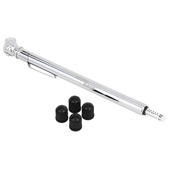 Accu-Gage Pencil Tire Pressure Gauge 2-20 PSI Heavy Duty Stainless Steel Low Pressure Gauge Single Head Air Chuck wi/Built-in Deflator, 4 Replacement Tire Valve Caps