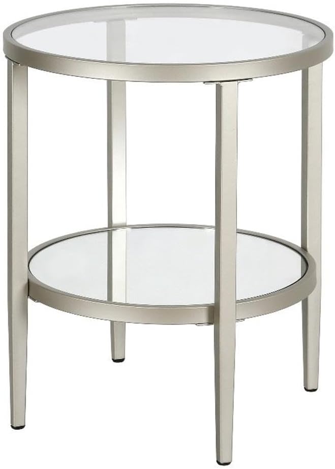 Henn&Hart 20" Wide Round Side Table with Mirror Shelf in Satin Nickel, Table for Living Room, Bedroom