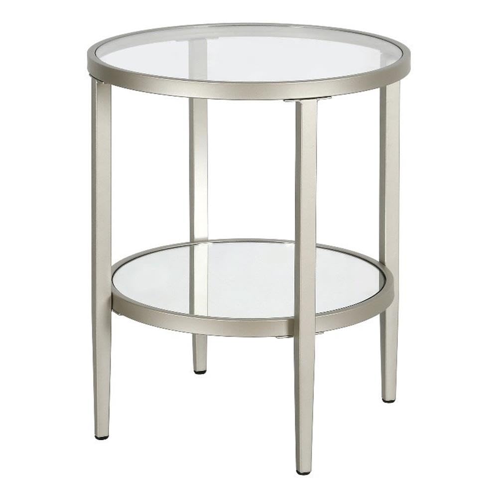 Henn&Hart 20" Wide Round Side Table with Mirror Shelf in Satin Nickel, Table for Living Room, Bedroom