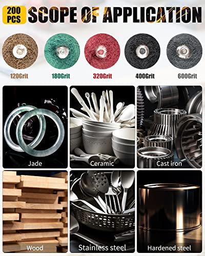 Rocaris 300 Pcs Abrasive Buffing Wheels, 1 Inch Abrasive Buffing Polishing Wheels Burr For Rotary Tools-1/8"(3Mm) Shank, 120Grit, 180Grit, 320Grit, 400Grit, 600Grit #TOP4