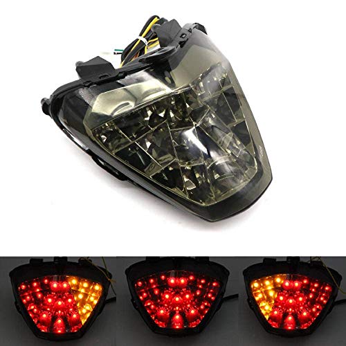 Image of MZS Motorcycle Tail Light for CBR250R 11-13, CB300F 15-18, CBR300R 15-22 | LED Integrated Rear Turn Signal Blinker Running Brake Taillight, Waterproof Dustproof Smoke Lens, Amber Red Dual Color Lamp