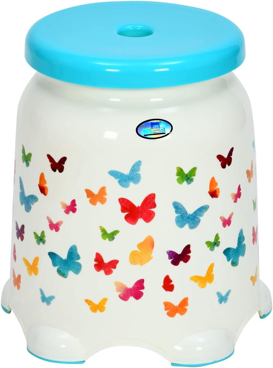 STL27F Strong and Durable Plastic Seating Stool for Home | Bedroom | Bathroom | Kitchen | Living Room | Office | Adult Stool with high Load Capacity (Cream/Sea Blue)