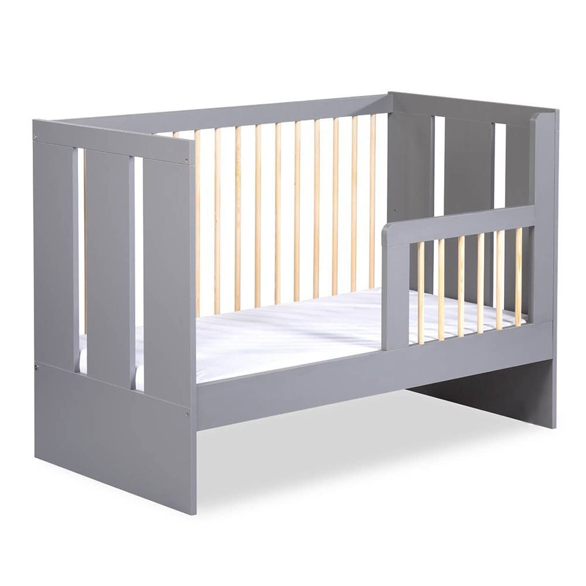 Mon Mobilier Design Pauline Ensemble Commode à Langer + lit bébé Gris/Bois 120x60 cm