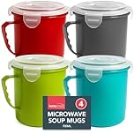 SOL 4pk Microwave Soup Containers 700ml Microwave Soup Mug with Lid Heat Resistant Reusable Food Holders Leak Resistant Portable Meal Prep Storage Suitable Home Office Work Lunch Use