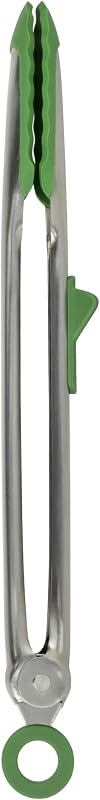 Tovolo Tongs With Silicone Tips Easy Grip 13” Long Kitchen Tongs Stainless Steel Handle For Cooking, Non Scratch Heat Resistant Locking Tongs Silicone Tipped Dishwasher Safe BPA Free, Pesto Green