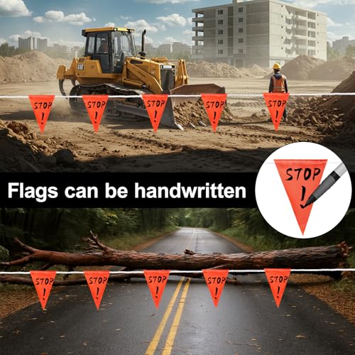 Decorniqu 102ft Pennant Safety Flags 7" x 10" Warning Flagging Banner for Construction Site, Boundary Barrier Signs, Parking Lot, Events, Rooftop, Traffic Barrier, Perimeter Marking Flag on String 45 Flags by Decorniqu - Image 5