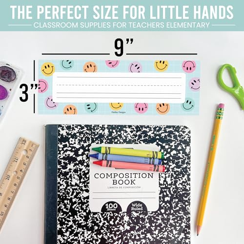 Hadley Designs Desk Name Tags for Classroom - 36 Student Desk Name Plates for Classroom Decor, 9x3 Smiley Nametags Cubby Labels Teacher Supplies, 1st 2nd 3rd Grade Kindergarten Preschool Must Haves — view 6