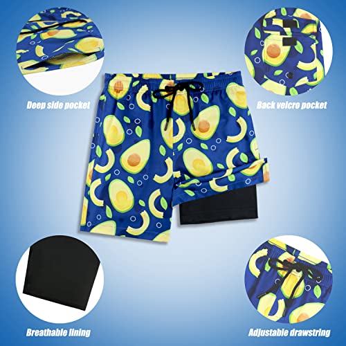 Image of Boys Swim Trunks with Boxer Brief Liner Compression Anti Chafe Swimming Shorts Stretchy UPF Quick Dry Swimsuit