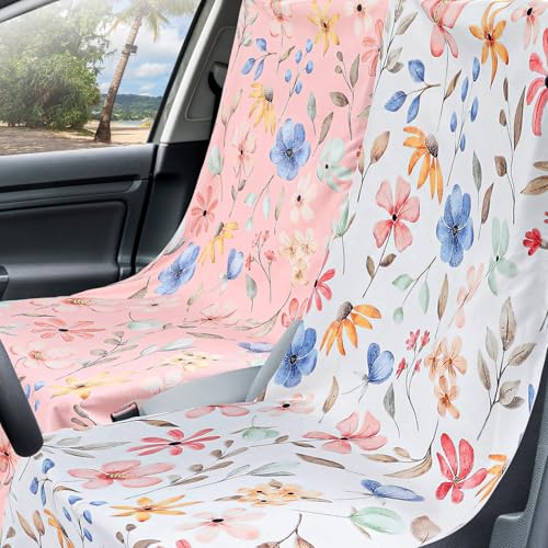 Image of Hahafelt 2 Pack Car Seat Towel Cover with Storage Bag, Watercolor Flowers