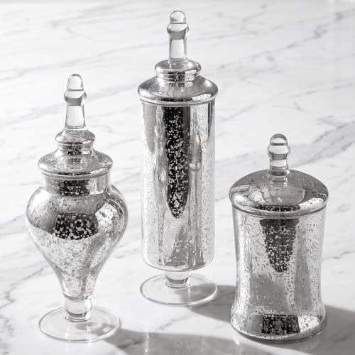 MyGift Set of 3 Silver Mercury Glass Apothecary Jars Candy Buffet