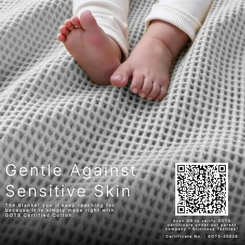 Image of GOTS Certified 55 inchX60 inch Throw 100% Organic Cotton Blanket-Scottish Grey | Premium Waffle Blankets & Throws for Bed, Throw Blanket for Couch, Modern & Cozy Blanket, All Season, Comfy and Soft Blankets