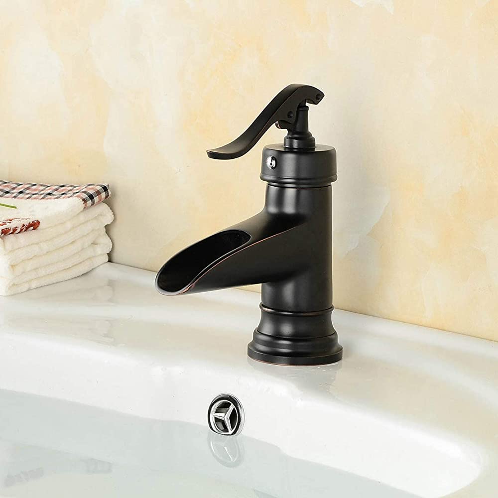 Robinet mitigeur de salle de bain cascade noir rénovation vasque