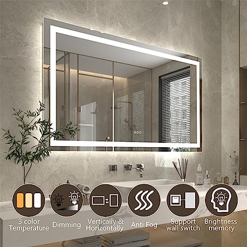 ExBrite 60x 36 Inches LED Bathroom Vanity Mirror,Wall Mounted Mirror, Anti Fog,Dimmable,Dual Lighting Mode,Tempered Glass