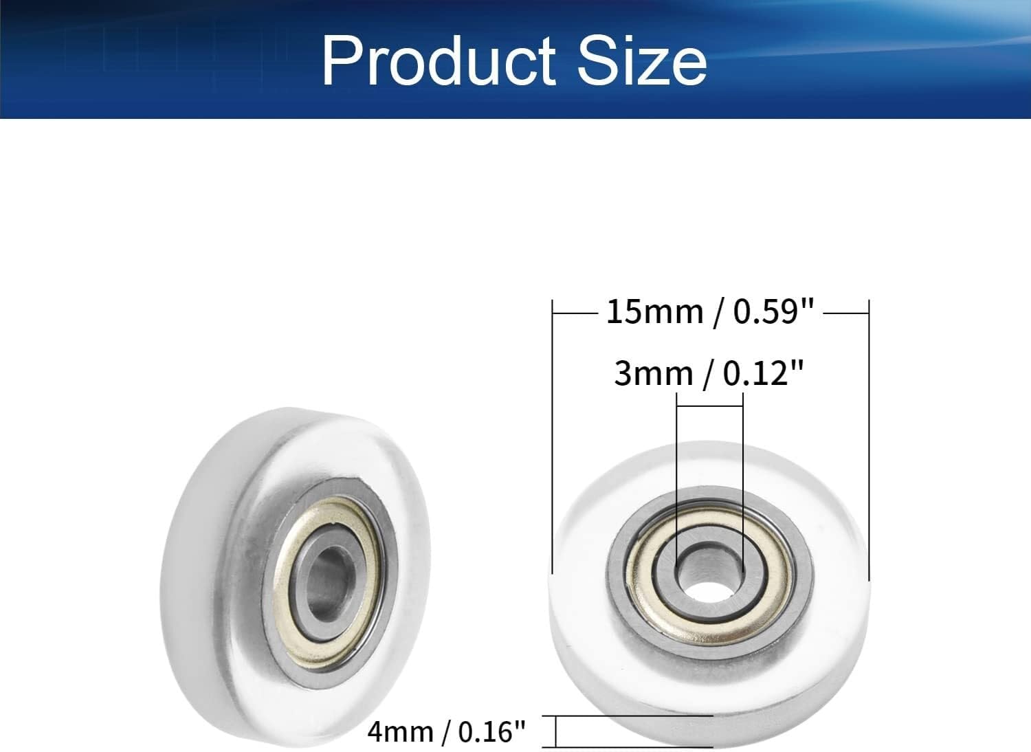 Bearings, Roller,Flat WRoller,Pulley,Flat Wheel, Nylon Roll 2Pcs 3 x 15 x 4mm Roller Idler Bearing Pulley Sliding Conveyor Nylon Wheel for Furniture, Hardware Accessories, Mobile Door(Transparent),Hi