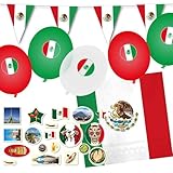 Deko-Set * MEXIKO * für Länderparty, Mottoparty & Event | 87 Teile mit Servietten + Konfetti + Wimpelkette + Luftballons | Party Deko Partydeko Fahne Flaggen (Mexiko)