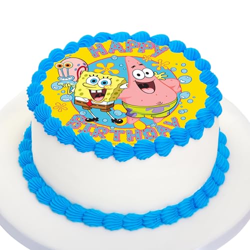 Kardasis Bob l'éponge cake topper avec papier sucre | Topper comestible pour gâteaux | Disque Azyme Décoration de gâteau pour l'anniversaire thème Sponge Bob | 20cm
