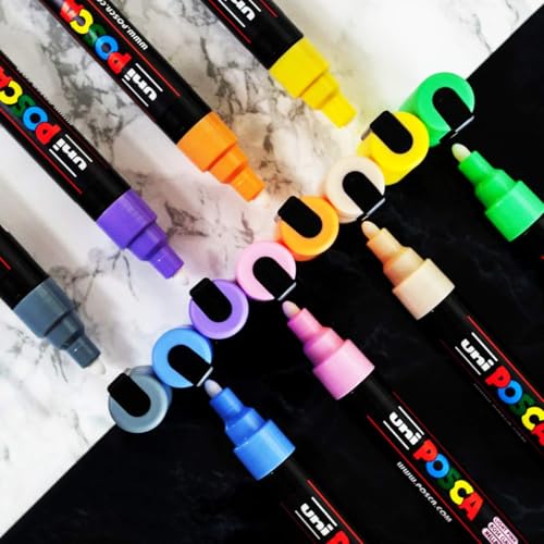 Image of POSCA PC-5M Marker | 1.8-2.5 mm Bullet Shaped Tip (Pastel & Blod Shades, Pack of 16)