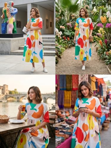 Image of GRECIILOOKS Women Dress for Women | Sleeveless Western One Piece Dress for Women Long | Casual Printed Summer Dresses for Beach & Stylish Party Outifits