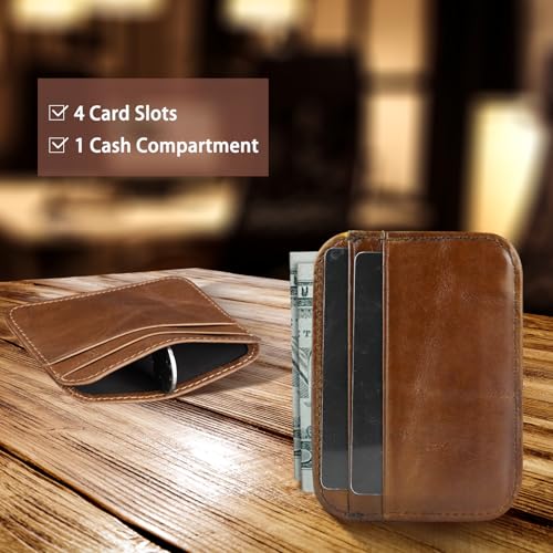 Slim Minimalist Wallet, Genuine Leather Credit Card Holder Wallet for Men and Women, Card Wallets with 4 Card Slots and 1 Pocket (Coffee)3