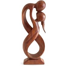 OMA Abstract Wood Love Sculpture Embrace Handcrafted Wooden Couple Statue for 5 Year Anniversary, Wedding, Engagement & Valentines Home Decor