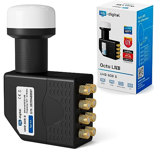 HB-DIGITAL Octo LNB LNC 8 uczestników bezpośredni ✨ Full HD TV 3D 4K czarny Black ■ styki pozłacane ■ ochrona przed warunkami atmosferycznymi (wyciągana)