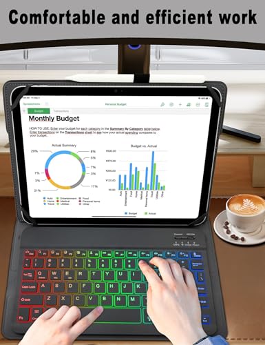 XCHYTECHER Universal Tablet Keyboard Case for 9.7",10.1",10.2",10.5",10.9",11" iPad Samsung Fire Pixel Android 10.1 inch Tablets, 7 Color Rainbow Backlit Removable Keypad with Pen Holder (Black)