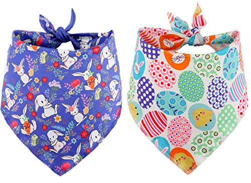BoomBone Easter Dog Bandana 2 Pack - Triangle Bibs Pet Scarf for Small to Large Dogs and Cat