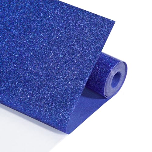 Image of HTVRONT Royal Blue Glitter HTV Heat Transfer Vinyl - 12 inch x 10ft Royal Blue Glitter Iron on Vinyl for Shirts, Glitter HTV Vinyl Rolls for Heat Transfer Design