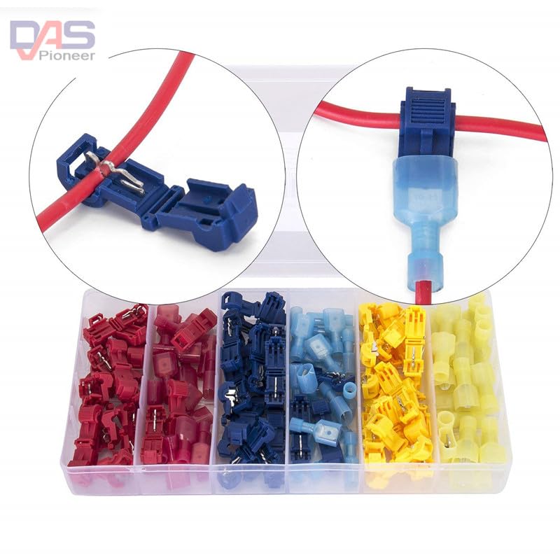 Wiring Connecting Terminals - 120 PCS T Tap Electrical Connectors Quick Wire Splice Taps and Insulated Male Quick Disconnect Terminals (Yellow, Red Blue)