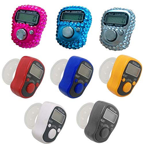 Gzingen 8pcs Finger Counter, Resettable 5 Digital LED Electronic Handheld Tally Counter Clicker Lap Counter Tracker Counter for Row, People, Golf & Knitting, Assorted Colors