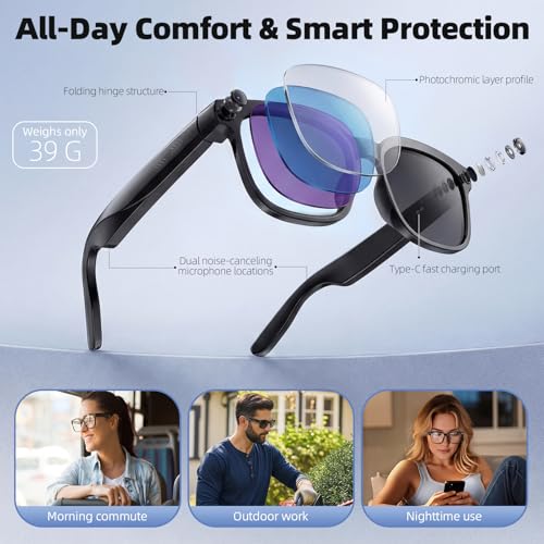Gafas inteligentes con cámara 4K HD llamadas Bluetooth e interpretación simultánea 3