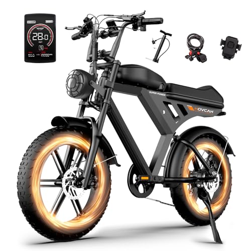 Besintu MOVCAN V30 Electric Bike for Adults 1000W Motor Up to 70 Miles 48V 15.6Ah Battery 20 Fat Tire Ebike Hydraulic Brake with Lock 7-Speed Gear Full Suspension Electric Motorcycle Bike Black