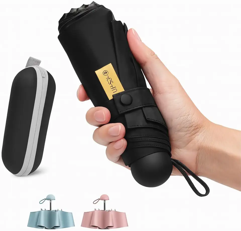 Guarda chuva de Bolso Ultra Compacto e Versátil – Mini Guarda-chuva Dobrável com Proteção UV, Leve e Portátil – Inclui Estojo Estilo Cápsula para Chuva e Sol