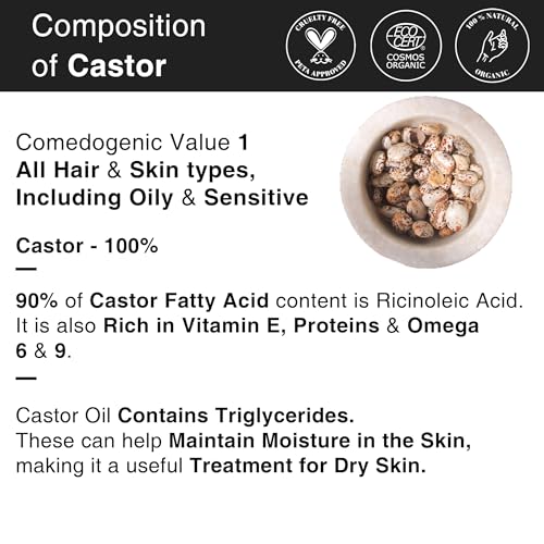 Image of Soulflower Castor Oil for Hair & Skin, Clinically Proven Hair Oil for Hair Growth, Anti Hair Fall, Skin Hydration & Split End Repair | 100% Pure, Ecocert Organic Certified, Natural, 120ml