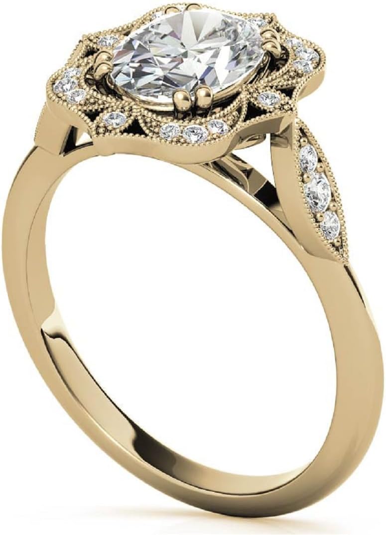 3 CT Oval Cut Moissanite Engagement Ring Set For Women Wedding Bridal Ring Set Antique Vintage Style Halo 925 Silver 10K 14K 18K Solid Gold Anniversary Promise Ring Set