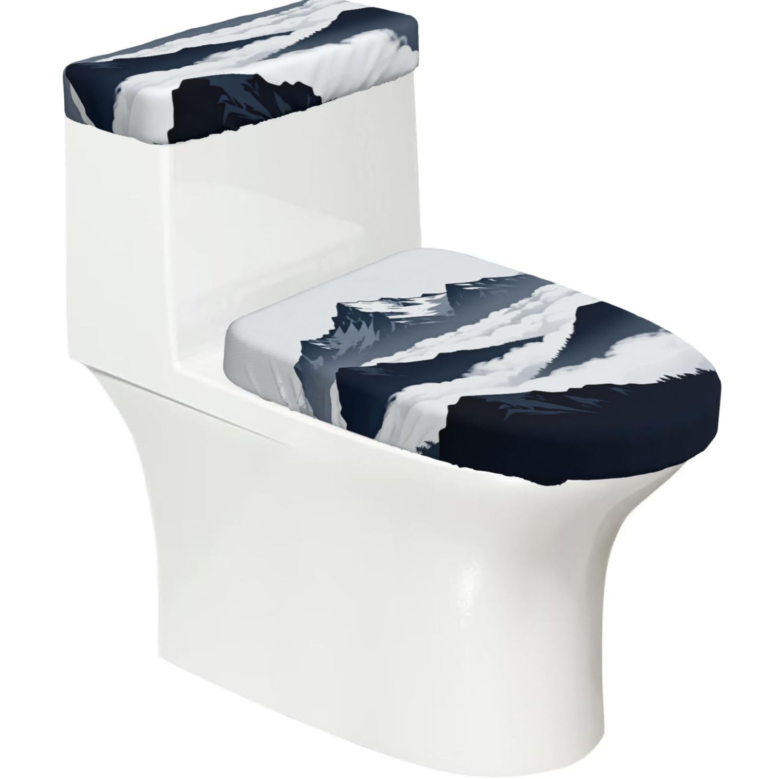 Cntdbu Black Snow Mountain Peak Stretchy Toilet Lid And Tank Cover Set-Soft Elastic Bathroom Decor For U Shape Oval