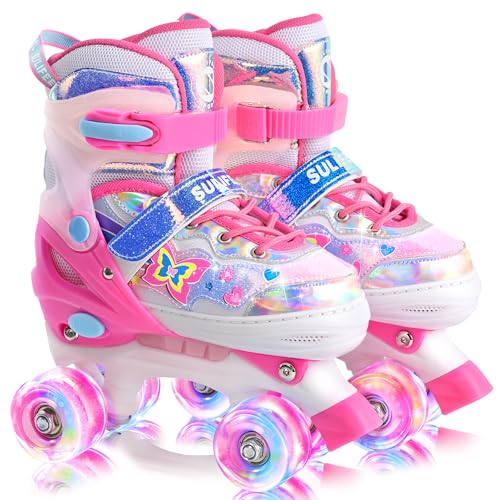 SULIFEEL Patins à roulettes pour filles et garçons avec roues lumineuses, réglables en 4 tailles pour les jeunes enfants et les débutants