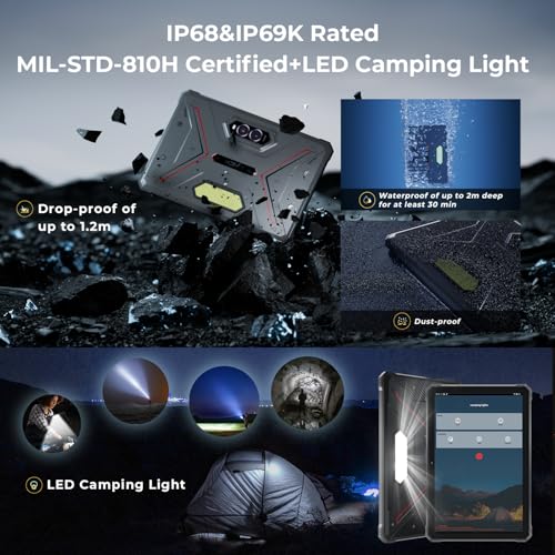 Image of HOTWAV R9 Pro Rugged Tablet 11 inch FHD, 20080mAh Battery, IP68 /IP69K Waterproof, 20W Fast Charge, Octa-Core 20GB+256GB, 64MP Camera, 6W Camping Light, Dual SIM, Android 14 (Black)