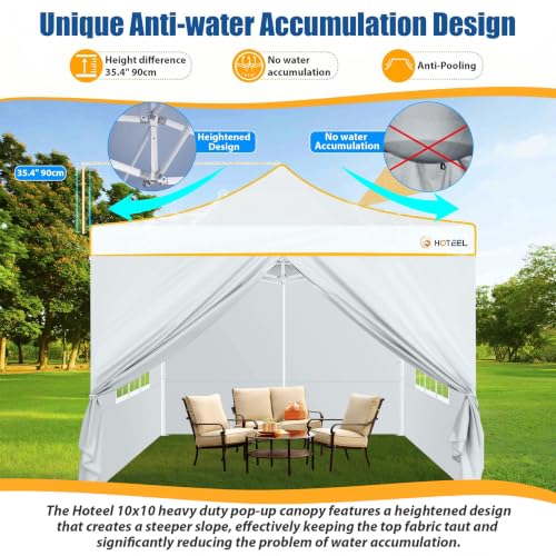 Image of Hoteel 10x10 Heavy Duty Pop Up Canopy Tent with 4 Sidewalls, White