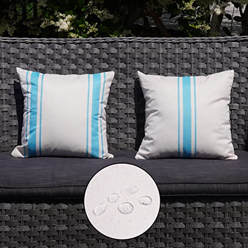 ONWAY Outdoor Pillow Covers Waterproof 16x16 Set of 2 Decorative Linen Throw Pillow Cover Beige and Blue Striped Outdoor Pillows for Patio Furniture