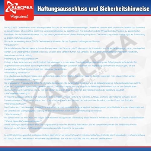 ALECPEA 360°Drehbar Schaukelhaken 450KG Kapazität Edelstahl Deckenhalterung Deckenhaken für Hängesessel | Hängematte | Slingtrainer | Boxsack | Yoga